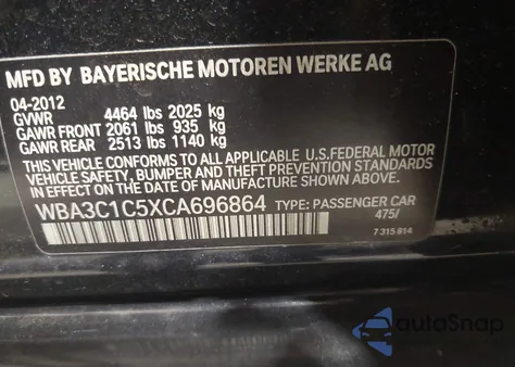 2012 BMW 328I z USA, uszkodzony, nr VIN WBA3C1C5XCA696864